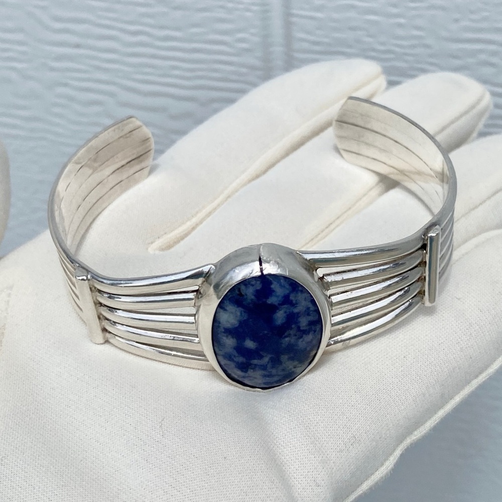 Signed - Sterling Silver and Sodalite Cuff Bracelet - Picture 7 of 15